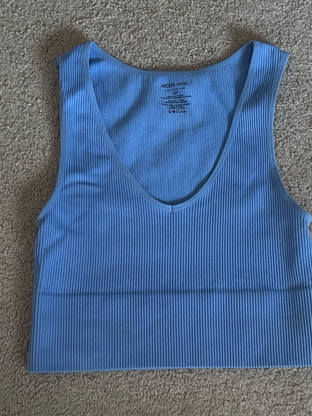 Ardene Sky Blue Ribbed V-Neck Crop Top